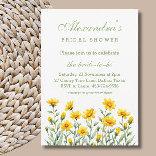 Yellow Floral Boho Spring Wildflower Bridal Shower Invitation