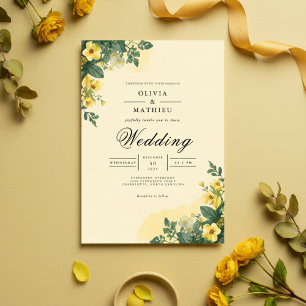 Yellow Floral Botanical Romance Wedding Invitation