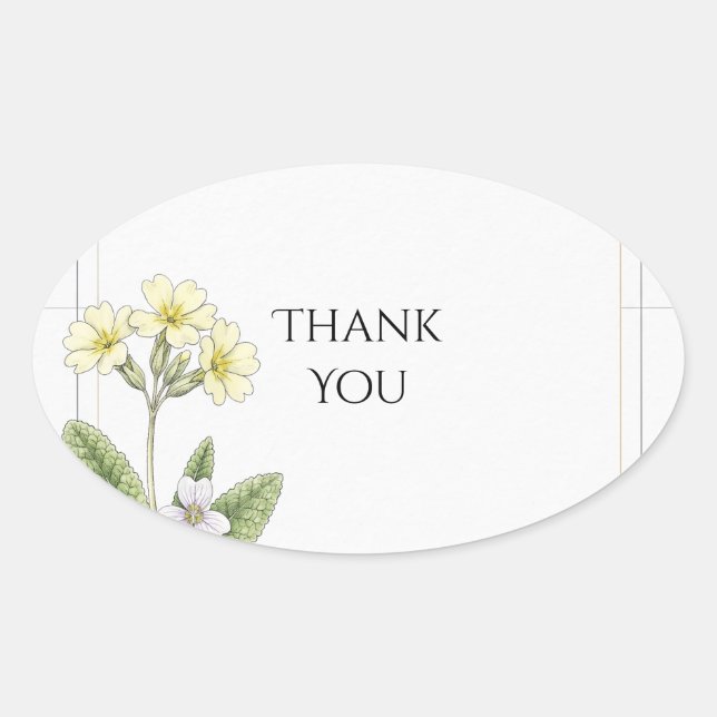 Yellow Floral Botanical Wedding Thank You Sticker (Front)
