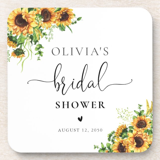 Yellow Floral Bridal Shower Coasters (Front)