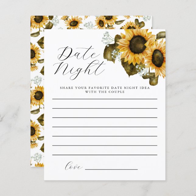 Yellow Floral Bridal Shower Date Night Ideas (Front/Back)