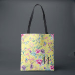 Yellow Floral & Butterfly Monogram Tote Bag<br><div class="desc">Dress up your outfit or holiday shopping with this chic yellow floral & butterfly tote bag.</div>