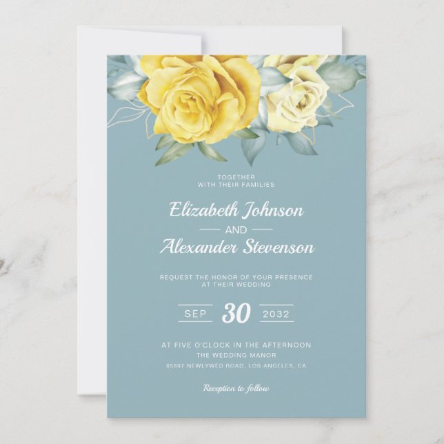 Yellow floral classy greenery summer wedding invitation (Front)