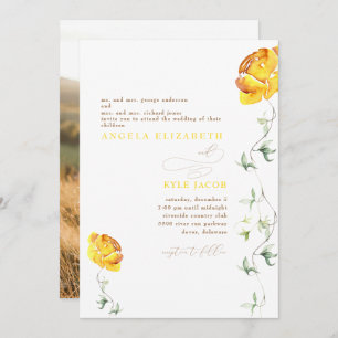 Yellow Floral Couple Photo Wedding Invitation