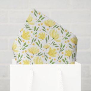 Yellow Floral Decoupage Paper, Botanical Tissue Paper