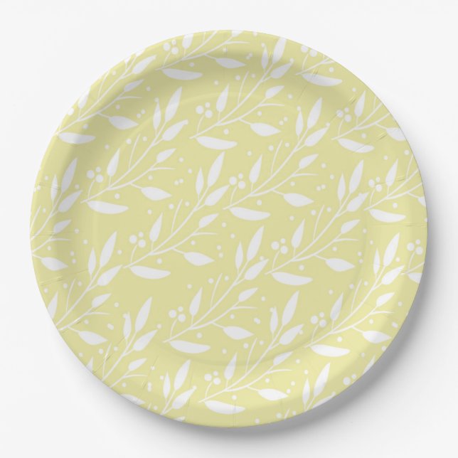 Yellow Floral Design Party Supply Plate (Front)