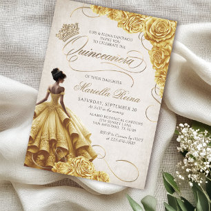 Yellow Floral Dress Quinceañera Invitation