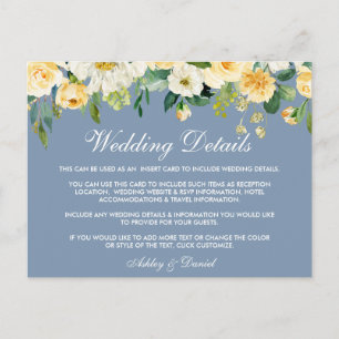 Yellow Floral Dusty Blue Wedding Insert Card