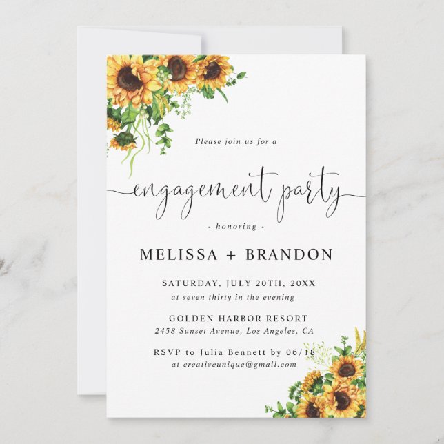 Yellow Floral Engagement Party Invitation (Front)