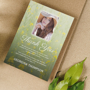 Yellow Floral Funeral Photo Thank You Card