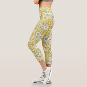 Yellow Floral Garden Pattern Capri Leggings