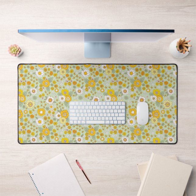 Yellow Floral Garden Pattern Desk Mat (Office 1)