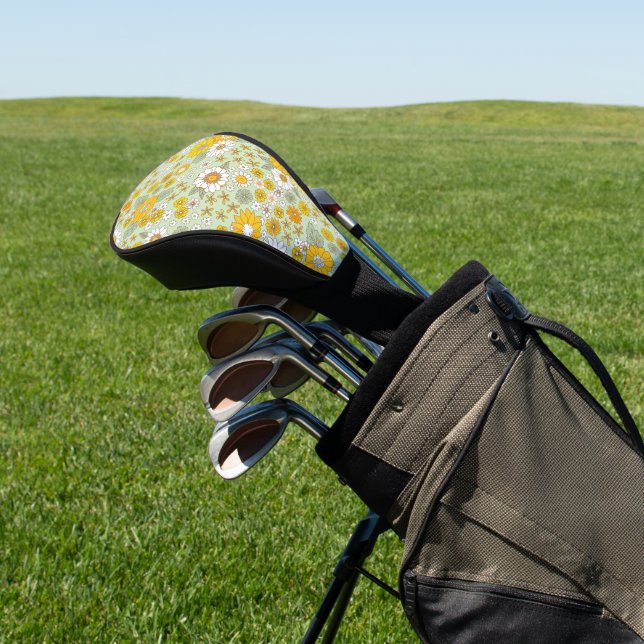 Yellow Floral Garden Pattern Golf Head Cover (In Situ)