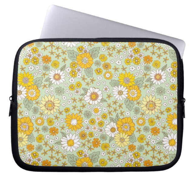 Yellow Floral Garden Pattern Laptop Sleeve (Front)