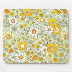 Yellow Floral Garden Pattern Mouse Pad