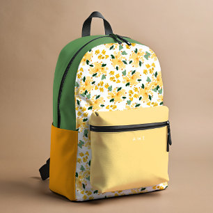 Yellow Floral Garden Personalised Name Initial Printed Backpack
