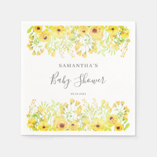 Yellow Floral Gender Neutral Baby Shower Napkin