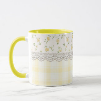 Yellow Floral Gingham Pastel Lace Farmhouse Tea Mug
