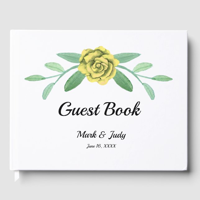 Yellow Floral Greenery Foliage Wedding Guestbook (Front)