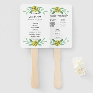 Yellow Floral Greenery Foliage Wedding Program Fan