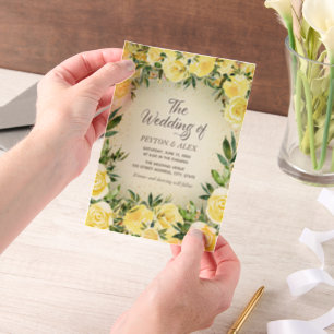 Yellow Floral Greenery Gold Glitter Vellum Wedding Invitations