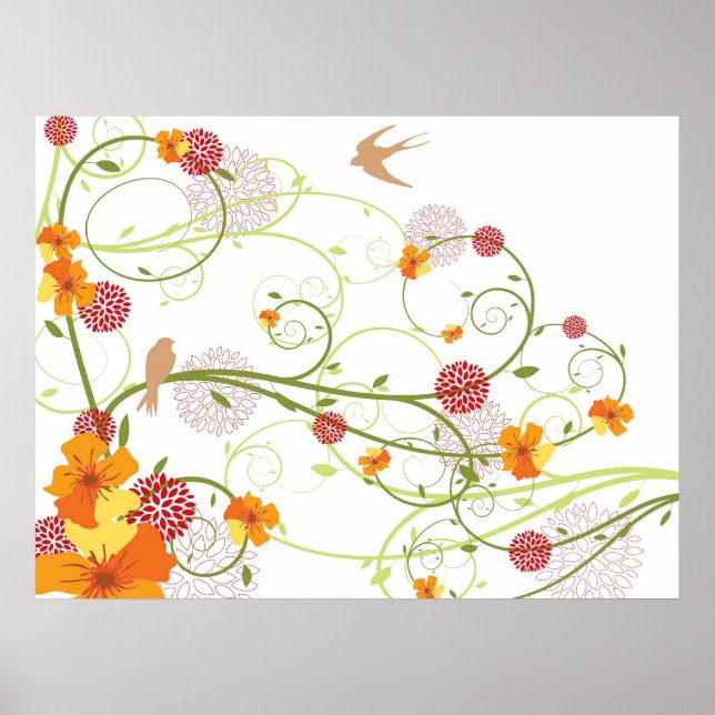 Yellow Floral Hibiscus & Swallows Custom Poster (Front)