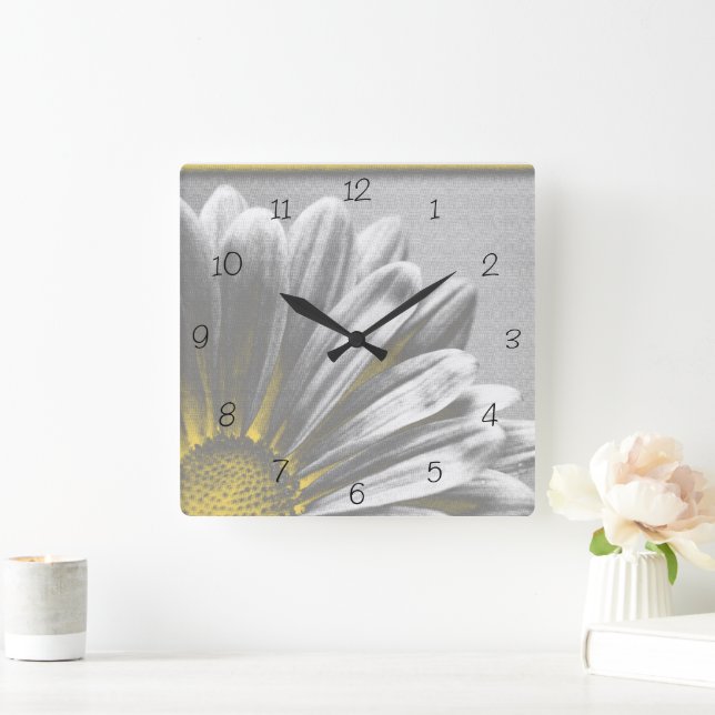 Yellow Floral Highlights Square Clock (Home)