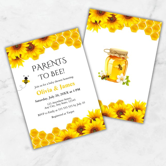 Yellow Floral Honeycomb Parents to Bee Baby Shower Invitation (Yellow Floral Honeycomb Parents to Bee Baby Shower Invitation )