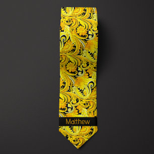 Yellow Floral-Inspired Monogram Tie