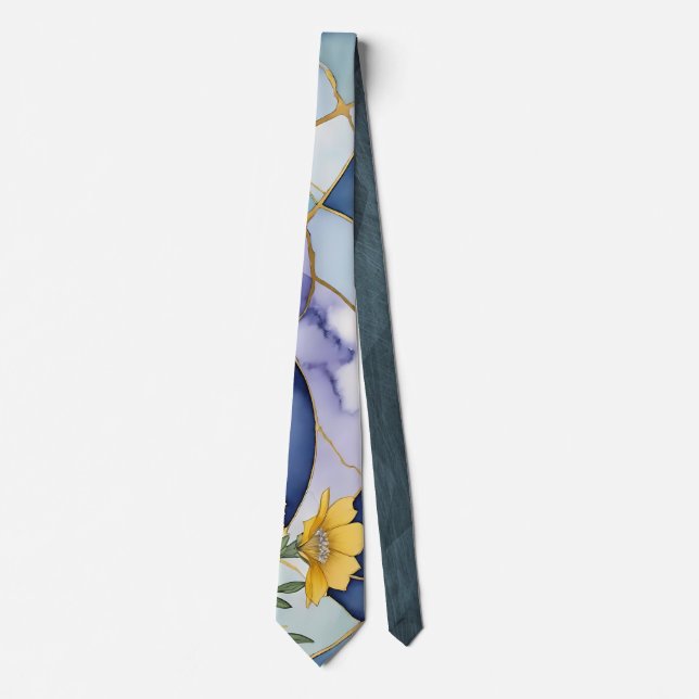 Yellow Floral & Lavender Watercolor Goldflake Tie (Front)