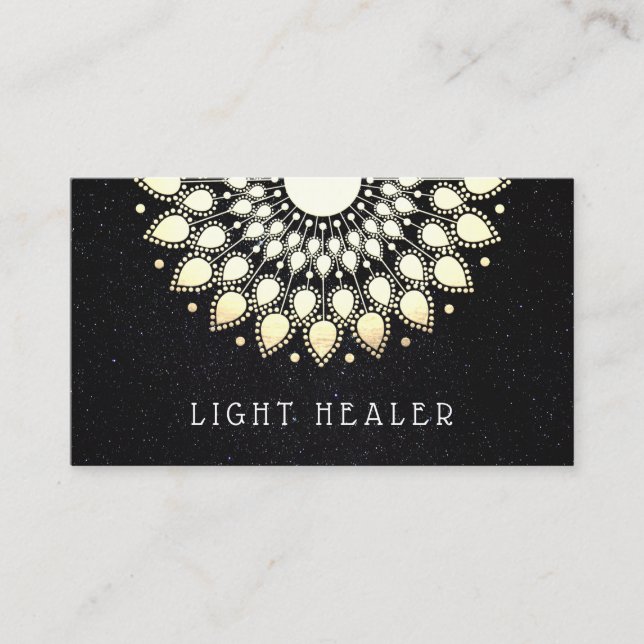 Yellow Floral Lotus Mandala Energy Healer Business Card (Front)