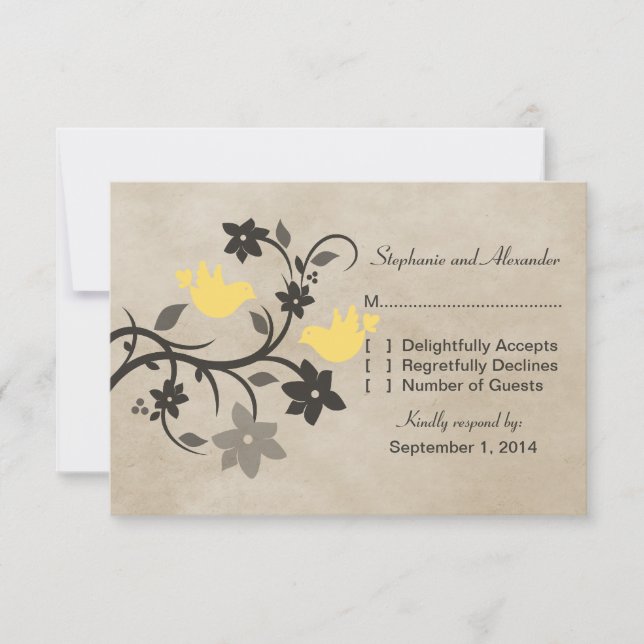 Yellow Floral Lovebirds Response Card (Front)