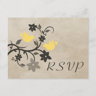 Yellow Floral Lovebirds RSVP Postcard