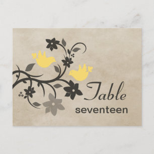 Yellow Floral Lovebirds Table Number Postcard