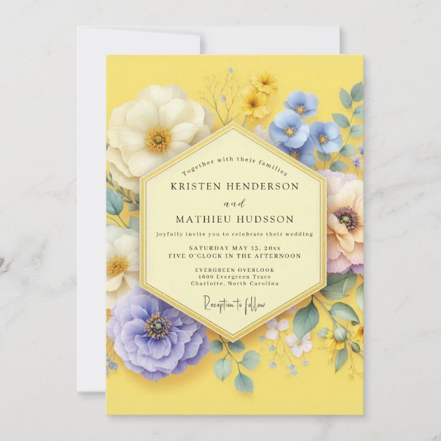 Yellow Floral Meadow Wedding Invitation (Front)
