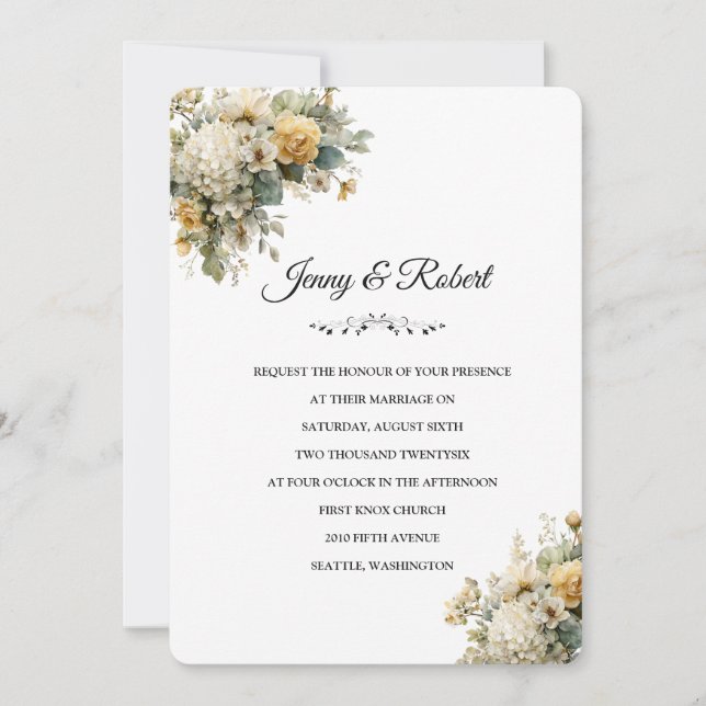 Yellow Floral Mix Wedding Invitation (Front)