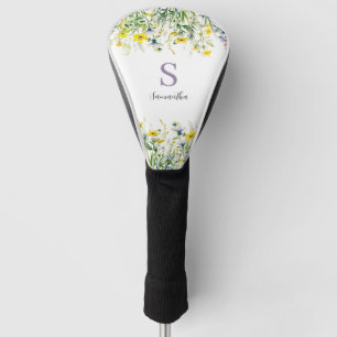 Yellow Floral Monogram Name  Golf Head Cover