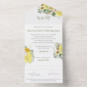 Yellow Floral Monogram Wedding All In One Invitation