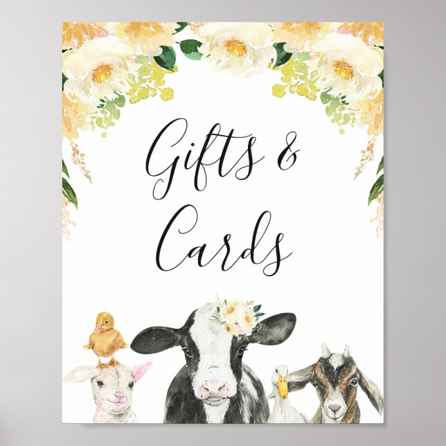 Yellow Floral Oink Moo Neigh Farm Baby Shower Sign (Front)