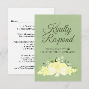 Yellow Floral on Sage Green Kindly Respond Wedding RSVP Card