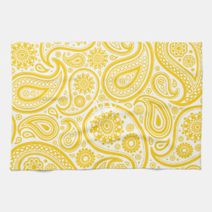 Yellow Floral Paisley Pattern Tea Towel