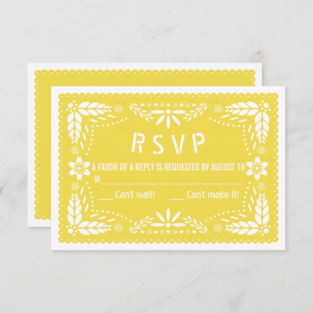 Yellow floral papel picado folk art baby shower RSVP card (Front/Back)