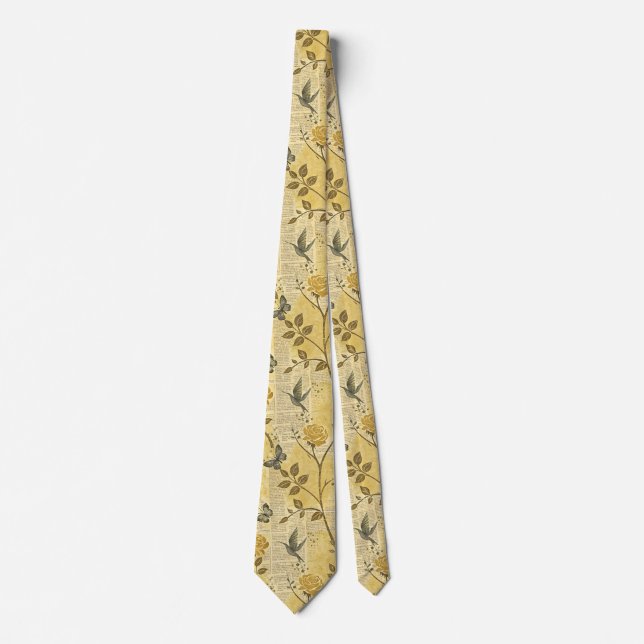 Yellow Floral Pattern Necktie Elegant Classic (Front)