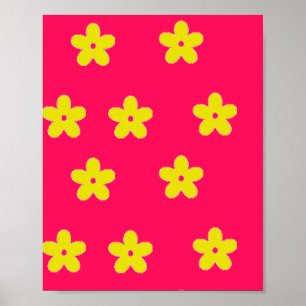 Yellow floral pattern on pink poster