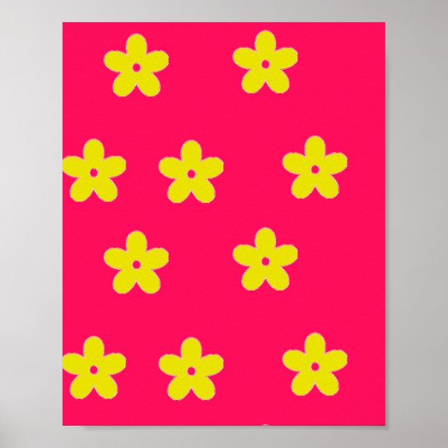 Yellow floral pattern on pink poster (Front)