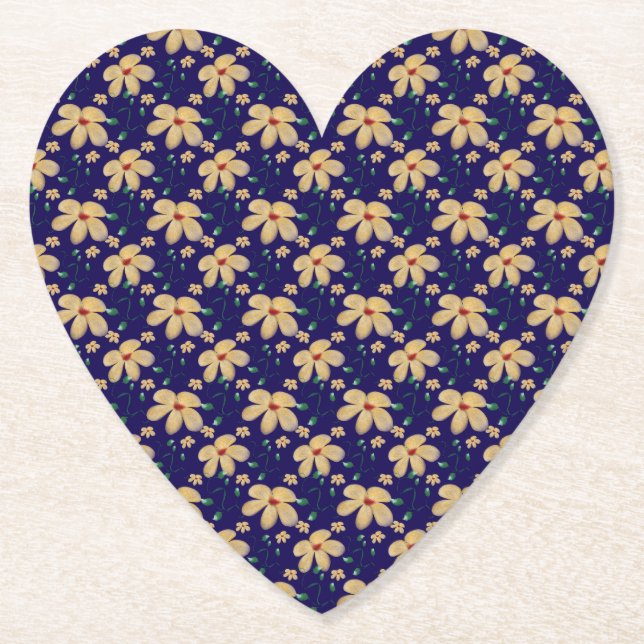 Yellow floral pattern  paper coaster (Front)