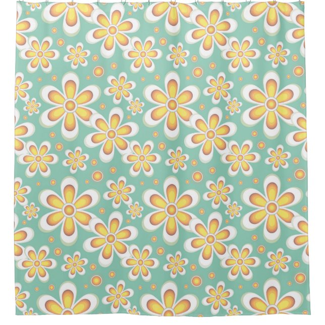 Yellow Floral Pattern Shower Curtain (Front)