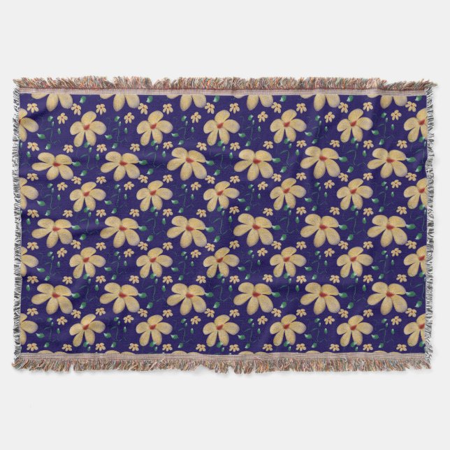Yellow floral pattern  throw blanket (Front)