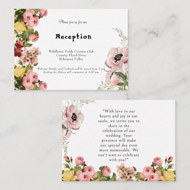 Yellow Floral Pattern Wedding Invitation Cards  (Front/Back)