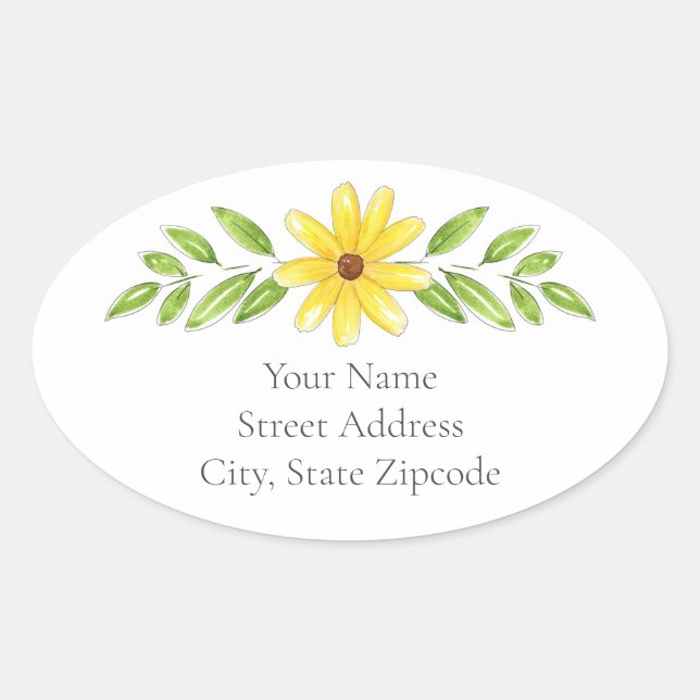 'Yellow  Floral Pen and Watercolor Swag' Labels (Front)